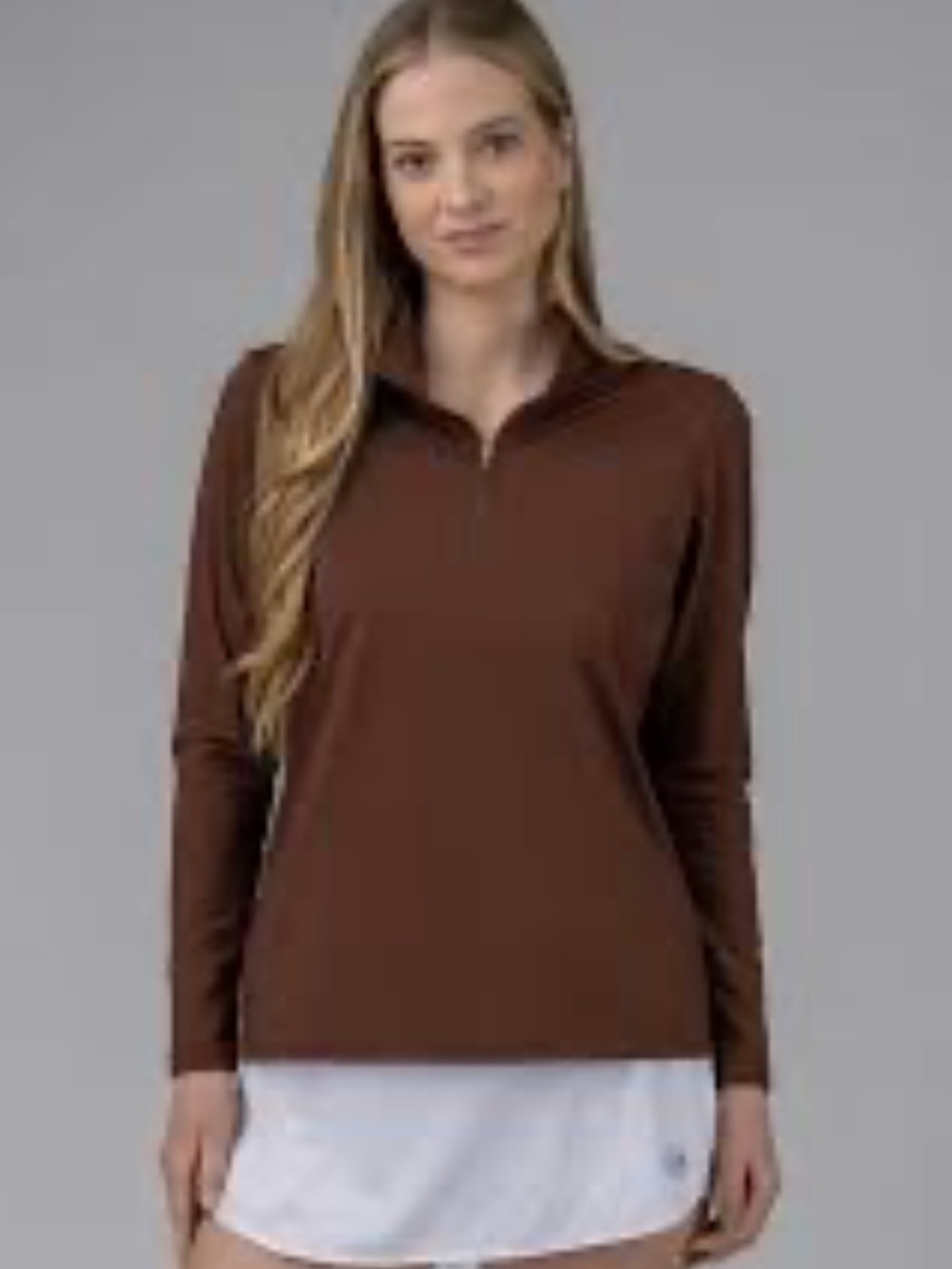 Greg Norman Collection Slim Ribbed Long-Sleeve Polo Zip Top - Chocolate Brown